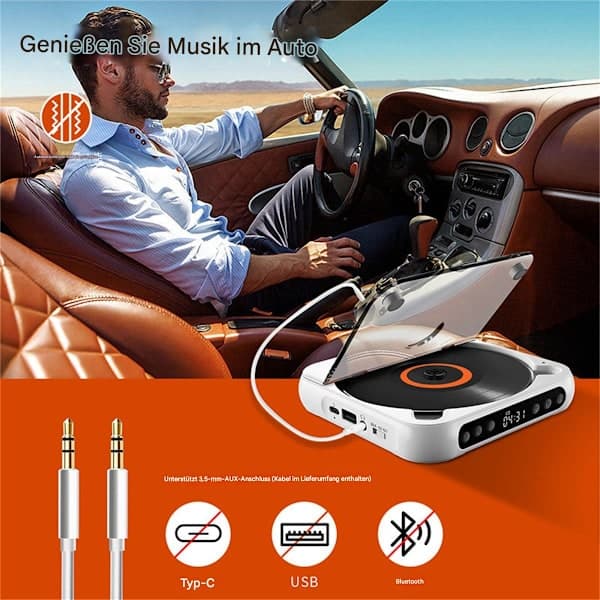 [RM]Portable CD Player with Bluetooth Connectivity, HiFi Sound Quality, Anti-Skip Shockproof CD Music Player with Touch LCD Screen, Rechargeable Battery