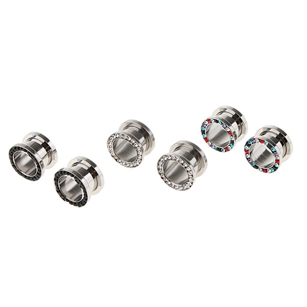 6st Öronmått i Rostfritt Stål Rhinestone Skruv Pluggar Tunnlar Expander 12mm