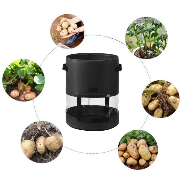Grönsaks Potatis Odla Kruka Planteringskruka 360 Fönster Non Woven Svart 30x35cm