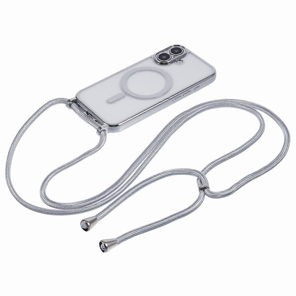 [RM] Til iPhone 16 Cover kompatibelt med MagSafe, elektropletteret TPU-beskyttelse med lang snor Silver Silver