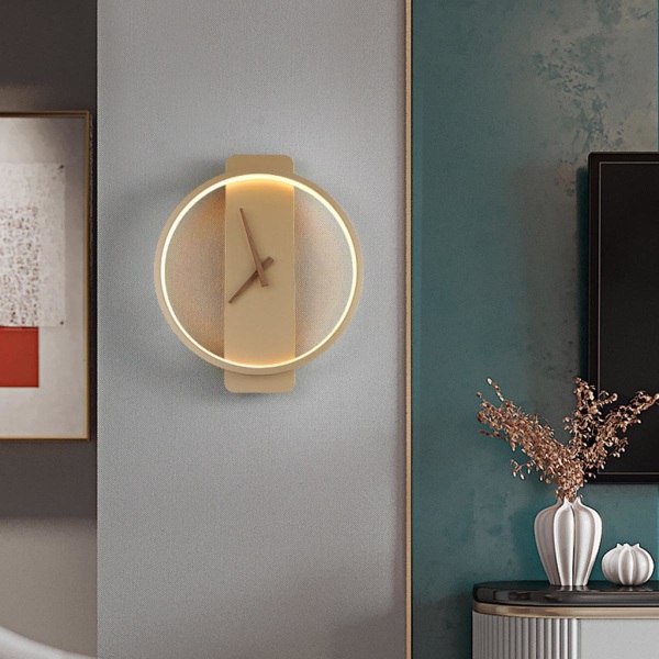 Modern LED-lampa Väggklocka Minimalistisk Tyst Kvarts Mekanism Heminredning Guld Rund