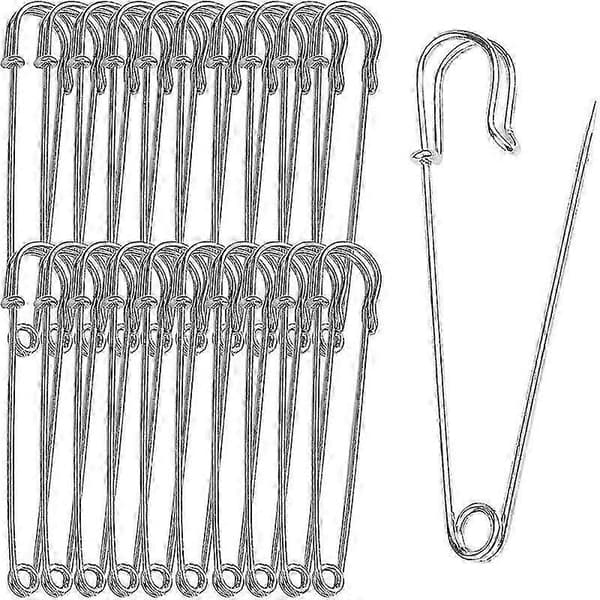 20 store sikkerhetsnåler 10 cm, for tepper, skjørt og håndverk, sølv