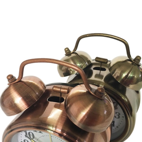 Retro Dubbel Ring Väckarklocka Batteridriven Högt Alarm Bronsfärg