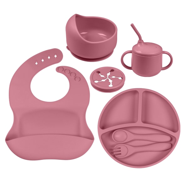 Barns BPA-fria tallrikar Set Baby silikon set Dark Pink