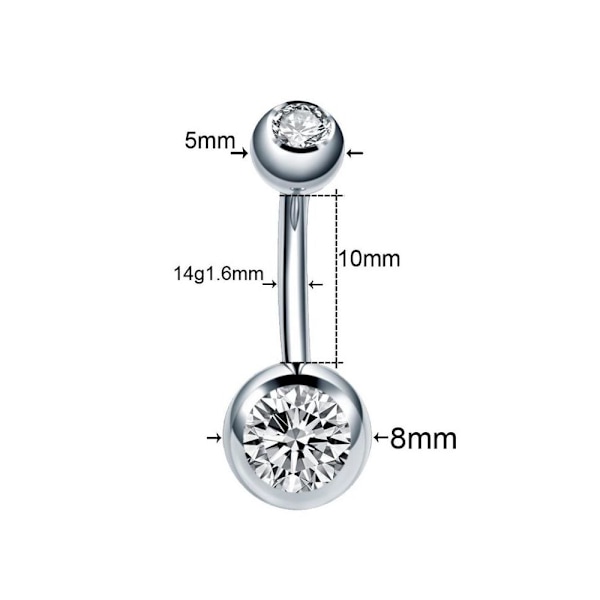 10 st Kroppssmycken Kristallkula Navelring Silver