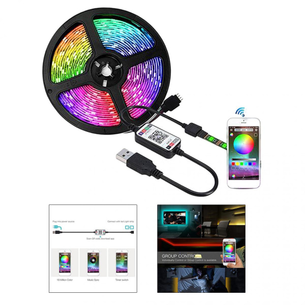 LED Strip Lights TV Bakgrundsbelysning 1/2/3/4/5M RGB USB Färgskiftande 4 Meter