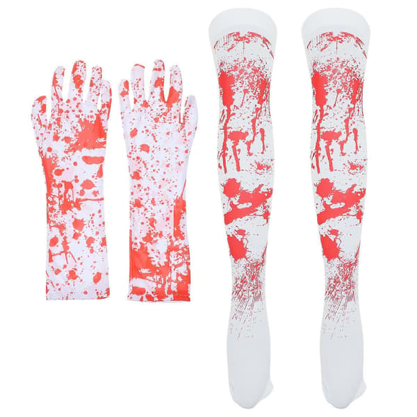 1 set Halloweenhandskar Strumpor Cosplay Bloddräkt Blodfläckade Strumpor Handskar size
