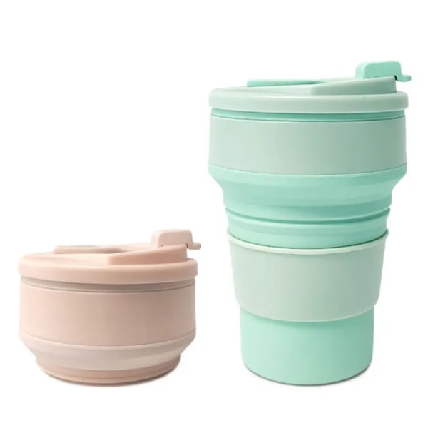 Sport Folding Cup Kaffe Foldable Silicon Bpa Free Collapsible Travel Silicone Cup Light green 350ml