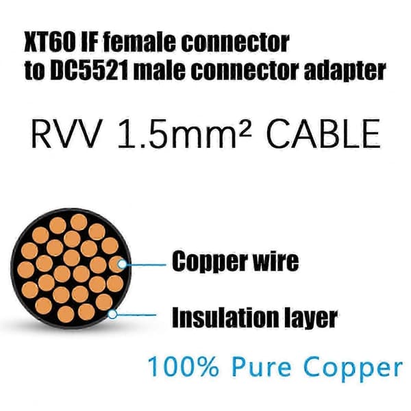 DC5521 Han til 2+1 Pin XT60 Hun Adapterkabel til Signal- og Strømoverførsel i Bærbare Enheder 100cm