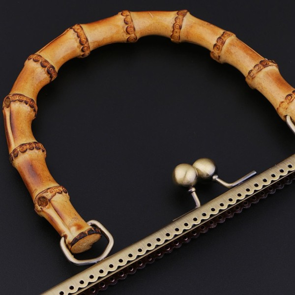 bambuhandtag metallram lås kysslås för handväska handväska brons 25cm