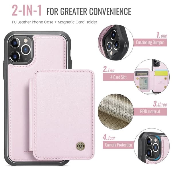 JEEHOOD J05 matkapuhelinkotelo iPhone 11 Prolle, nahkaa, vaaleanpunainen