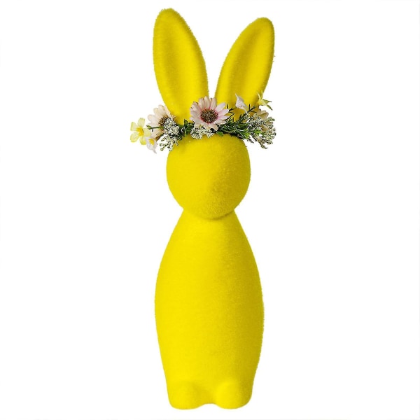 Påskharedekorationer, simulerade flockade kaninornament Söta trädgårdshantverk och ornament Yellow