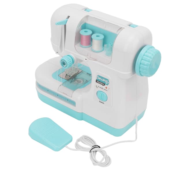 [RM] Mini Portable Blue Double Stitch Simulation Sewing Machine Toy with Bobbin for Ages 3 and Up