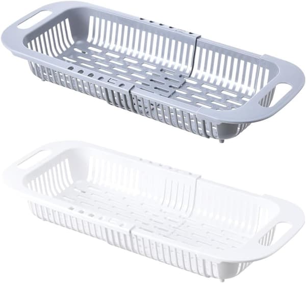 [RM]Handle Kitchen Sink Strainer Drain Basket - Set of 2, Foldable Strainer Basket for Fruit, Vegetables and Cutlery Strainers (White and Grey)