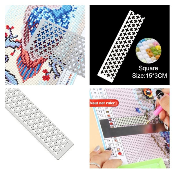 2x DIY 5D Diamantmålning Linjal Korsstygn Broderi Rostfritt Stål Linjal