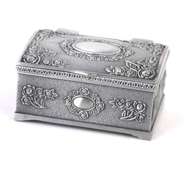 Vintage Ringask Smyckesgåva Form Skattkistor Antik Silver