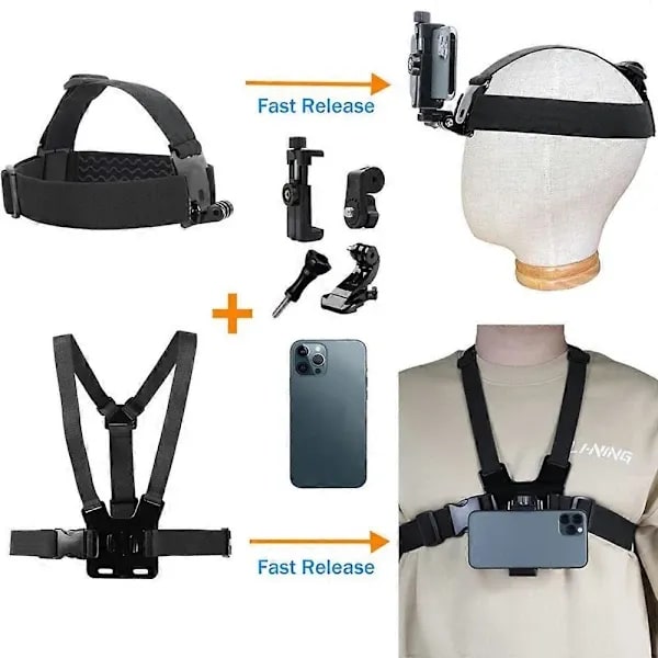 [RM]Type A Universal Camera Chest Head Mount Strap Plastic+Alloy+Nylon Phone Clip Holder Bracket