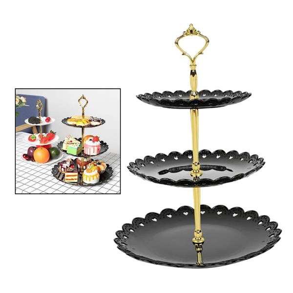 Tårtställ i flera våningar Dessert Mini Tårtor Frukt Godis Display Torn Svart
