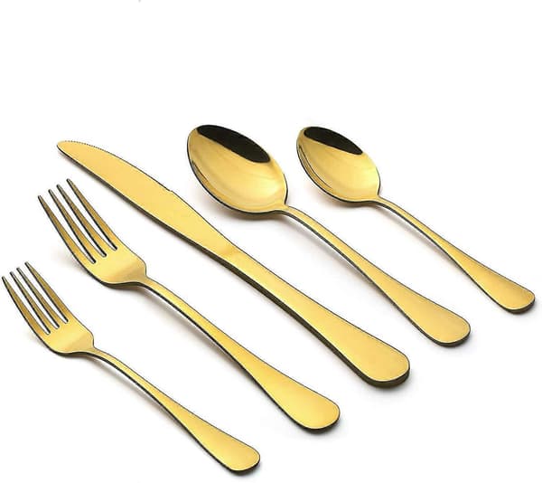 Gul bestickset, 20 delar rostfritt stål bestickset för 4, gul spegelfinish, perfekt för hembröllopsfest, diskmaskinssäker