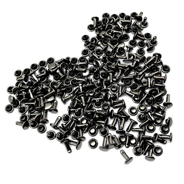 100 Set Dubbla Nitar Studs för Väskor Skor Läder 6x8mm Grå Svart