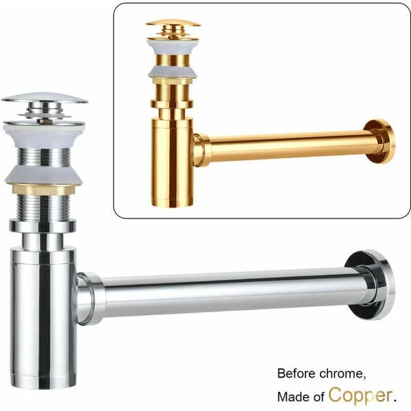 [RM]Polished Chrome Finish P-Trap, Solid Brass Sink Drain Pipe Kit with Scratch-Resistant Surface for Bathroom Kitchen Basin Faucet