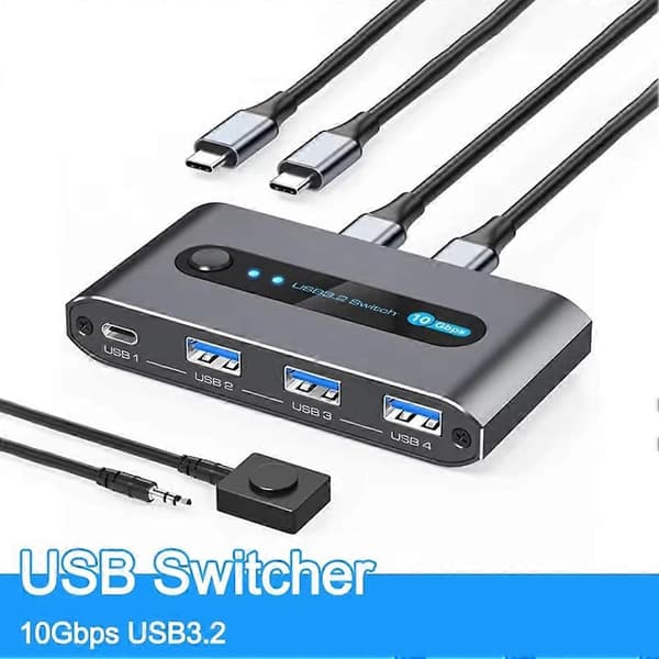 USB-svitsj 2 datamaskiner deler 4 USB 3.2-enheter 10 Gbps USB C-svitsj for tastatur mus skriver vi