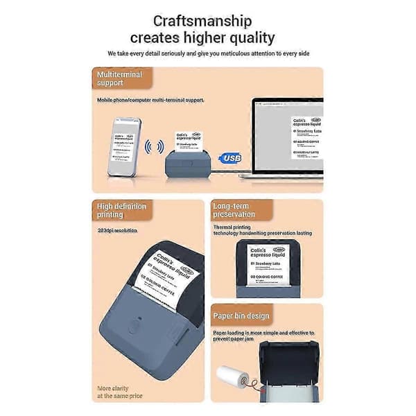 Etiket termoprinter, kompatibel med iOS, Android blækfri printer, etiketmaskine til forretning og detailhandel