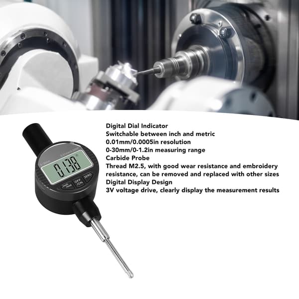 [RM] Digital Dial Indicator 0.01mm 0.0005in Resolution 0 to 30mm Range M2.5 Thread High Precision Measuring Dial Gauge