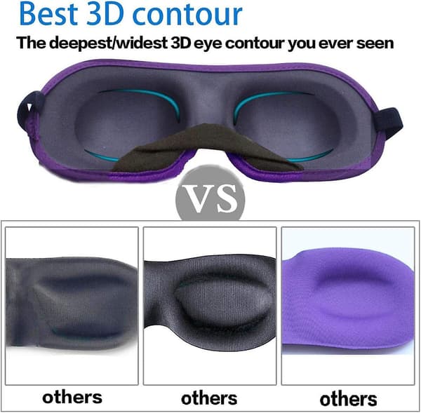 2 st 3D-ögonmask för sömn, maskintvättbar, sovmask för kvinnor (svart+lila)