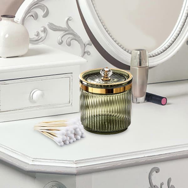 Makeup vatpindsholderkrukke med låg til bordplade, skrivebord, kommode Green