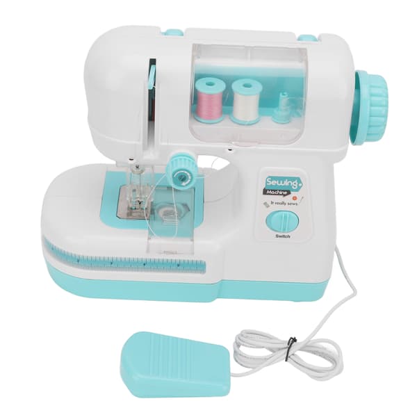 [RM] Mini Portable Blue Double Stitch Simulation Sewing Machine Toy with Bobbin for Ages 3 and Up