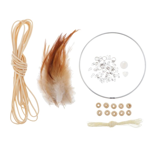 Materialsatser Drömfångare DIY Järnspänne, Mockasnöre, Fjäder, Beige Pärlor