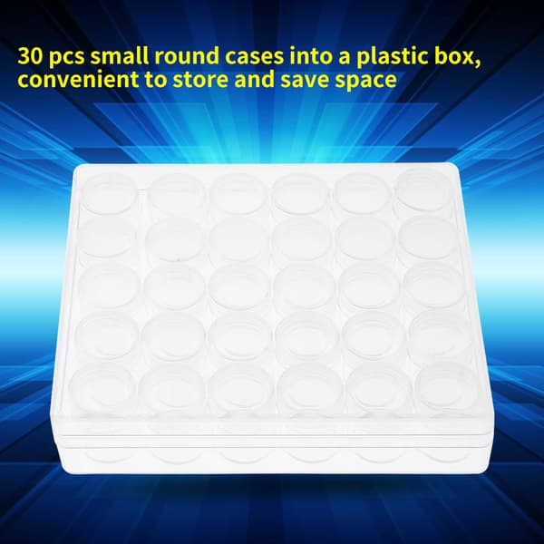 [RM]30 Pcs Clear Plastic Jewelry Beads Small Round Containers with Rectangular Box
