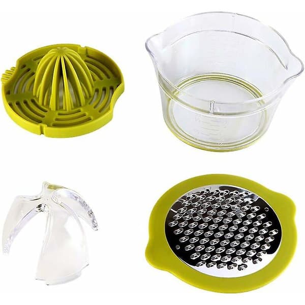 4-i-1 multifunktionell manuell citruspress med graverad måttskala 400 ml, för apelsiner, citroner, citrusfrukter, 2 rivkoner ingår 82*108 mm