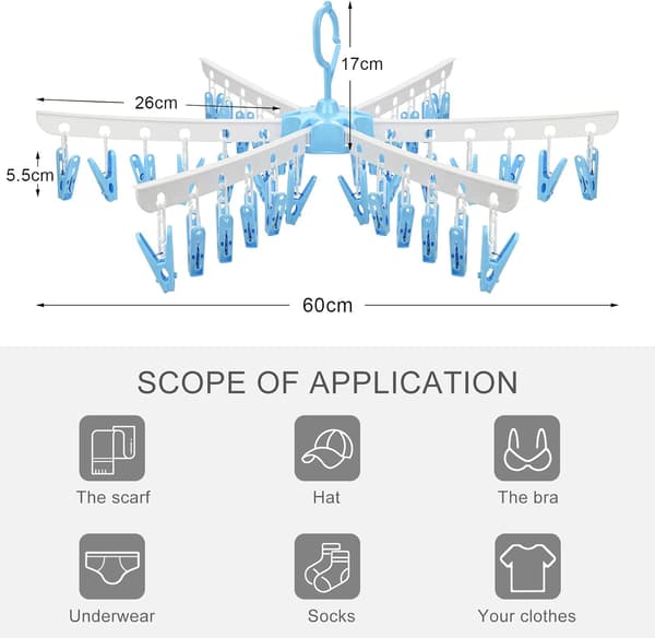 [RM]Sock Drying Rack with 36 Clothes Pegs, Foldable Hanger, L B