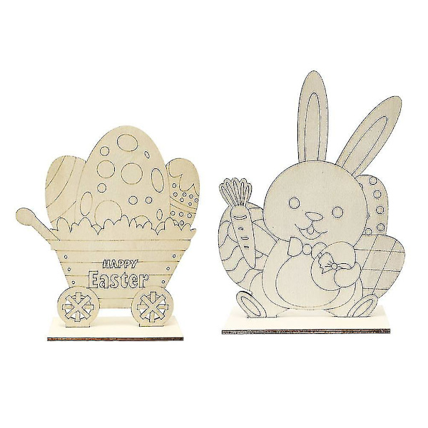 2 st Kreativa Påskdekorationer för Skrivbordet Trä Obehandlade Gör-det-själv Ornament