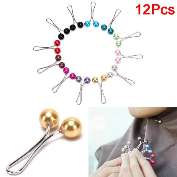 12X Broscher Pins Hijab Scarf Pearl Säkerhetsnål Tröja Sjal Clips Multicolor