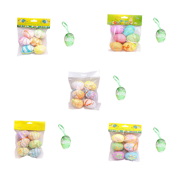 6 st Färgglada Målade Påskägg Hängande Ornament för DIY Hantverk Heminredning Nya D