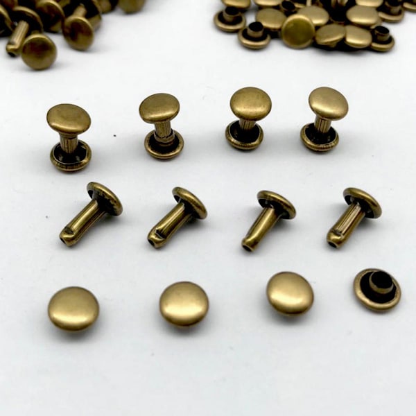 100 Set Dubbla Nitar Studs för Väskor Skor Läder 6x8mm Brons