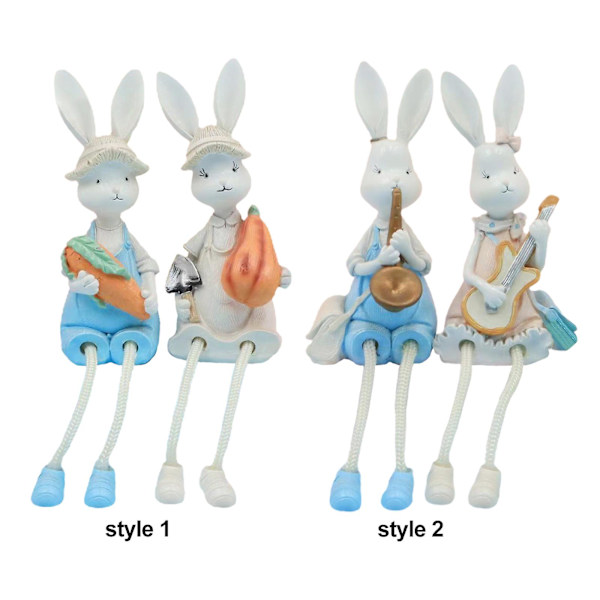 Harts Kanin Påskdekorationer Vår Påskhare Figurin Staty Handmålad Kanin Harts Ornament För Heminredning Style 2
