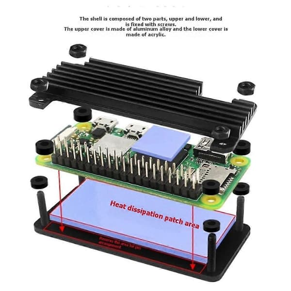 For Raspberry Pi Zero 2W CNC metallskall passiv kjøling kjøleribbe GPIO-header Black