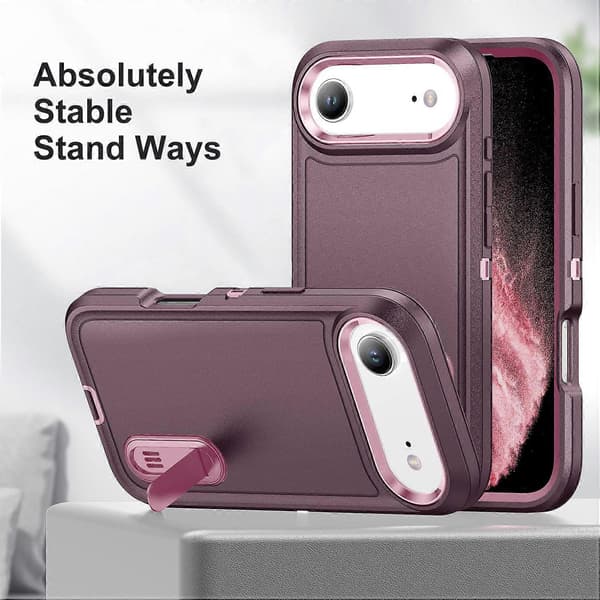 For iPhone 17 Air-deksel med støtte, 3-i-1-design i PC, silikon og EVA Multicolor Purple Pink
