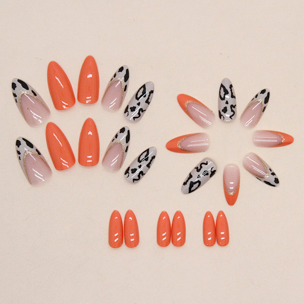 Trendig Pumpa Varm Orange Fransk Glitter Leopard Manikyr Livfull Supersöt och Prisvärd Bärbar Rustning