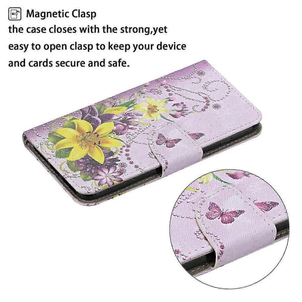 [RM]Galaxy A56 5G-deksel, beskyttende folio-omslag med mønstertrykk og håndleddsstropp Multicolor Yellow Butterfly