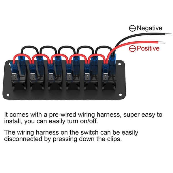 LED Vippekontaktpanel 12V 24V 6-vejs Bilkontaktpanel ON OFF til Biltilbehør Marine