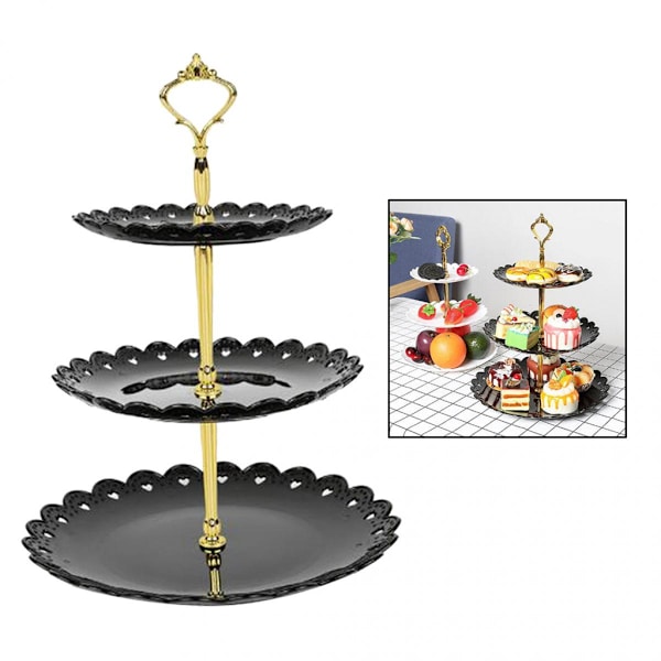 Tårtställ i flera våningar Dessert Mini Tårtor Frukt Godis Display Torn Svart