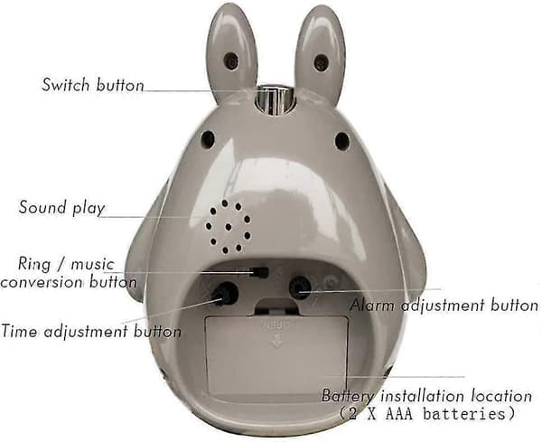 For Totoro-tema, Snooze-funksjon Stille og LED nattlys klokker Beste gave til barn tenåringer og venner, grå