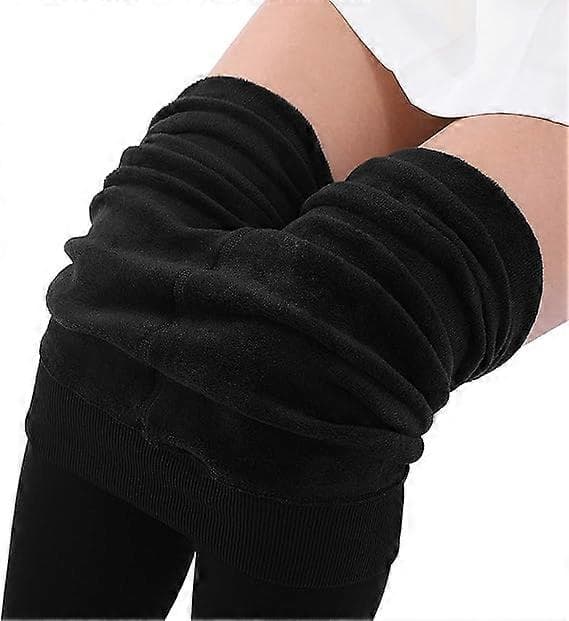Vintervarme fleeceforede leggings til kvinder - Tykke fløjlsstrømpebukser termobukser sorte