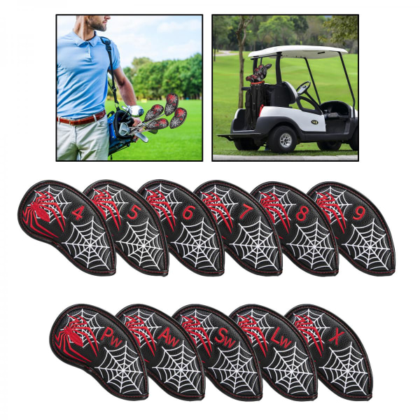 Golf 11 Delar/set Vattentätt PU Läder Svart Järnklubba Huvudskydd Hörn Keps Set för Alla Järnklubbor Putters Skyddsutrustning Hög