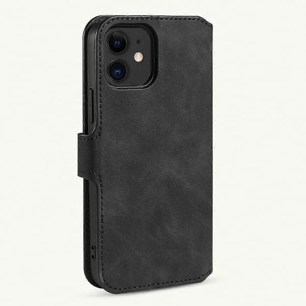 Retro Olie Side Horisontal Flip Etui med Holder, Kortpladser & Pung til 12 Mini Telefon Grey